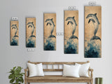 Framed Canvas Print Blue Dolphin Painting Coastal Nautical Wall Art, Beach-Inspired Above Bed Art, Boho Coastal Living Room Decor, Gift Him