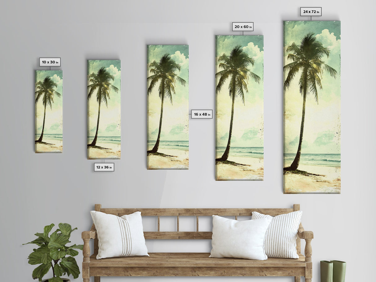 Framed Canvas Print Tall Palm Tree Art Coastal Cowgirl Wall Art, Beach Living Room Decor, Tropical Nautical Art, Skinny Wall Canvas Print