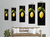 Minimalist Lemon Art Botanical Print on Black Canvas, Framed Option Available, Living Room Decor, Citrus Art, Modern Kitchen Wall Art