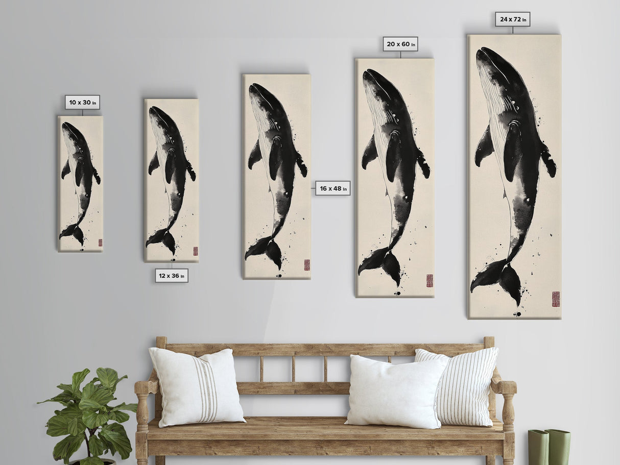 Majestic Humpback Whale in Striking Monochrome Ink Style – Sophisticated Canvas Print for Marine Life Enthusiasts and Nautical Wall Decor