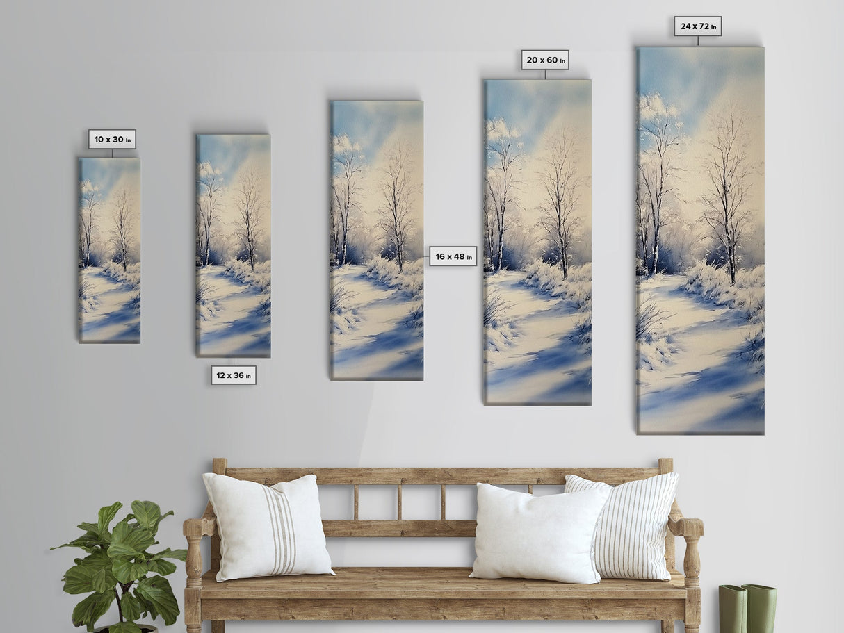 Winter Birch Tree Painting - Elegant Framed Canvas Print with Snowy Forest Scene in Minimalist Style for Nature Wall Art