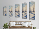 Winter Birch Tree Painting - Elegant Framed Canvas Print with Snowy Forest Scene in Minimalist Style for Nature Wall Art
