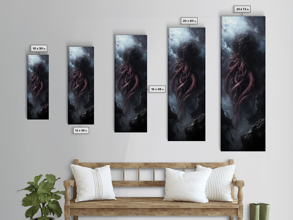 Cthulu Cosmic Horror Wall Art Canvas Print - Tall Skinny Narrow Wall Art - Accent Piece - Halloween Decor - Cosmic Horror Painting