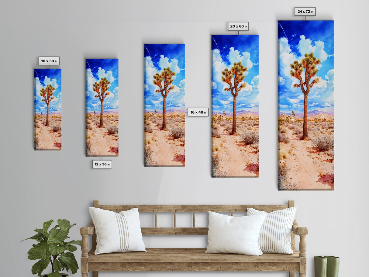 Watercolor Painting Print of Joshua Tree California Framed Canvas Print - Tall Skinny Art - Landscape Painting of Joshua Tree California
