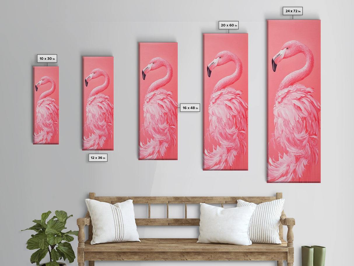 Preppy Dorm Room Wall Art Gift For Her, Framed Canvas Print, Pink Flamingo Painting, Tall Skinny Art, Narrow Wall Art, Skinny Art