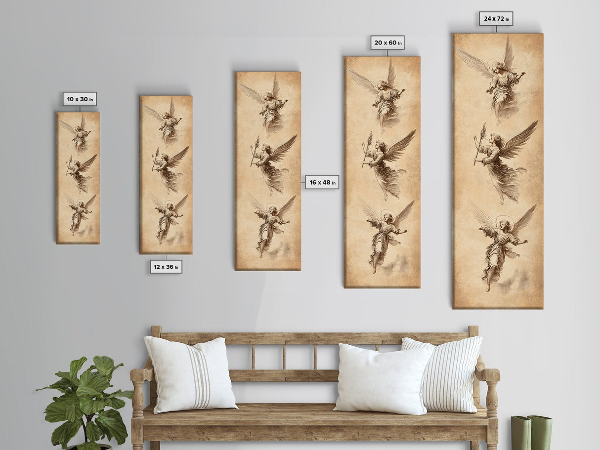 Guardian Angels Wall Art, Framed Canvas Print, Angel Painting, Angel Decor, Tall Skinny Art, Narrow Wall Art, Angelic Painting, Christmas Art