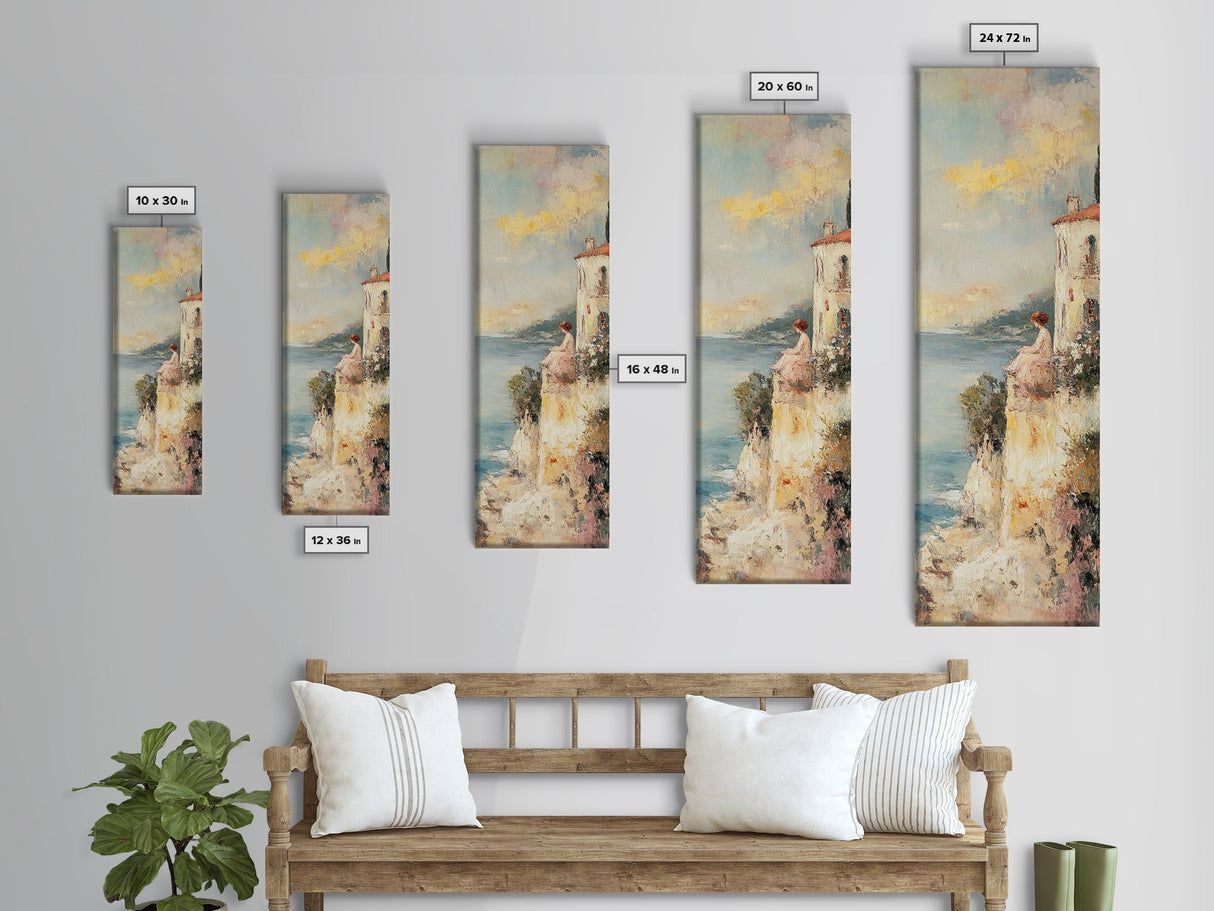 Abstract Oil Painting Print Of a Woman Overlooking the Coast, Victorian Oil Painting, Nautical Seascape Painting, Wall Decor for Girls