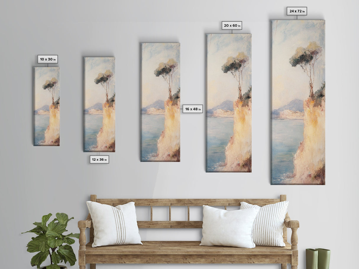 Victorian Landscape Oil Painting Print, Tall Skinny Wall Art, Coastal Painting, Coastal Landscape Art, Italian Seaside Painting, Narrow Wall Art
