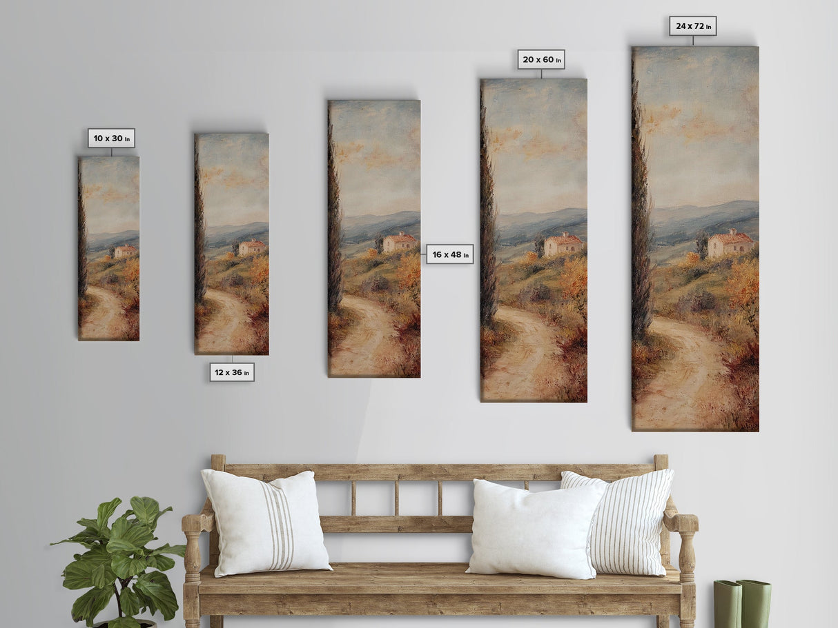 Framed Canvas Print of Coastal Landscape Art in Tuscany Style, Farmhouse Rustic Decor, Minimalist Art, Above Sofa Art, Living Room Wall Art, Tall Narrow Art