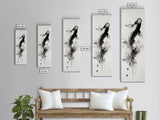 Tall Skinny Koi Fish Painting Print, Black and White Wabi Sabi Wall Art, Koi Fish Wall Decor, Japanese Style Elegant Artwork, Narrow Wall Art