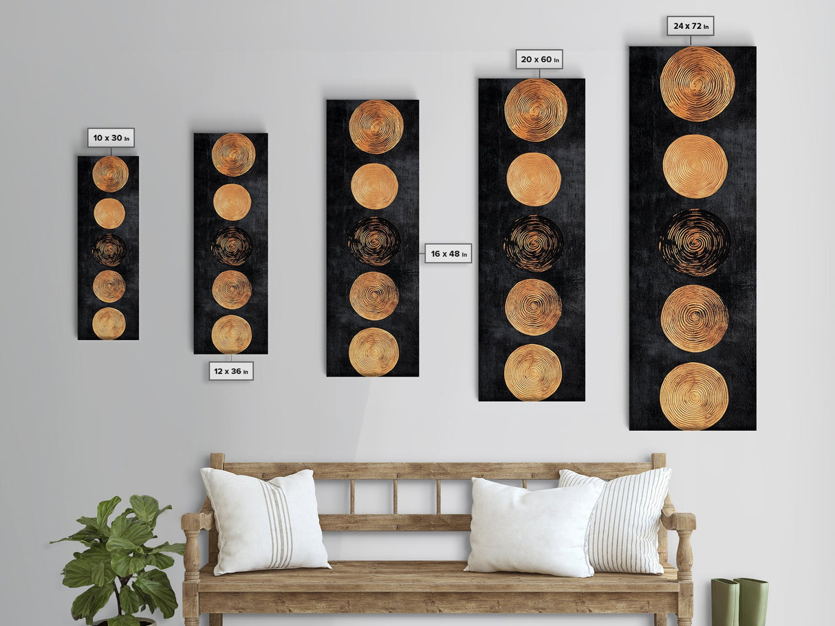Canvas Print of Gold and Black Sacred Geometry Art, Moroccan Wall Art, Mosaic Style Decor, Tall Narrow Art, Skinny Wall Art, Living Room Art