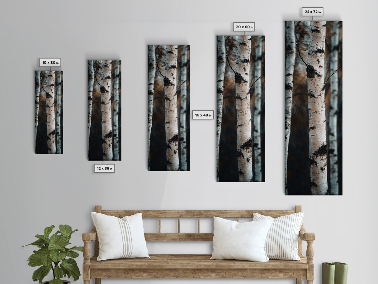 Birch Tree Forest Framed Canvas Print Rustic Wabi Sabi Woodland Art Minimalist Bedroom or Living Room Fall Wall Art Decor