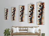 Espresso Cups Vertical Framed Canvas Print Coffee Wall Art Kitchen Long Narrow Rustic Farmhouse Art Living Room Decor