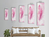 Pink Feather Artwork Framed Canvas Print, Vertical Whimsical Art Light Pink Decor, Boho Minimalist Gift Bedroom and Dorm Wall Art