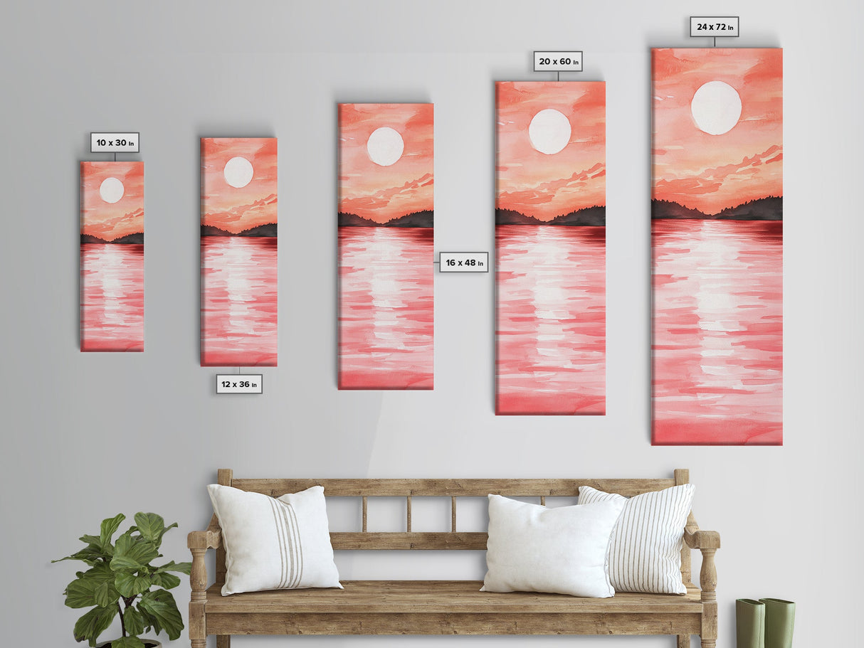 Sunset Canvas Print Coastal Landscape Art Rustic Decor Horizontal Wall Art Bedroom Gift Idea Light Pink Aesthetic Nature Painting