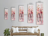 Bicycle Art Canvas Print Retro Pink Wall Art Long Narrow Vintage Style Above Couch Gift Idea Light Pink Minimalist Wabi Sabi Art