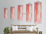 Curtain Reflection Canvas Print, soft floral vintage curtain painting with romantic pink tones, elegant tall skinny wall art for bedroom.