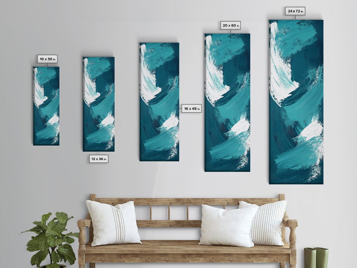 Oceanic Brushstroke Canvas Print in Teal and White, Abstract Art, Coastal Wall Art, Nautical Decor, Minimalist Art, Living Room Art