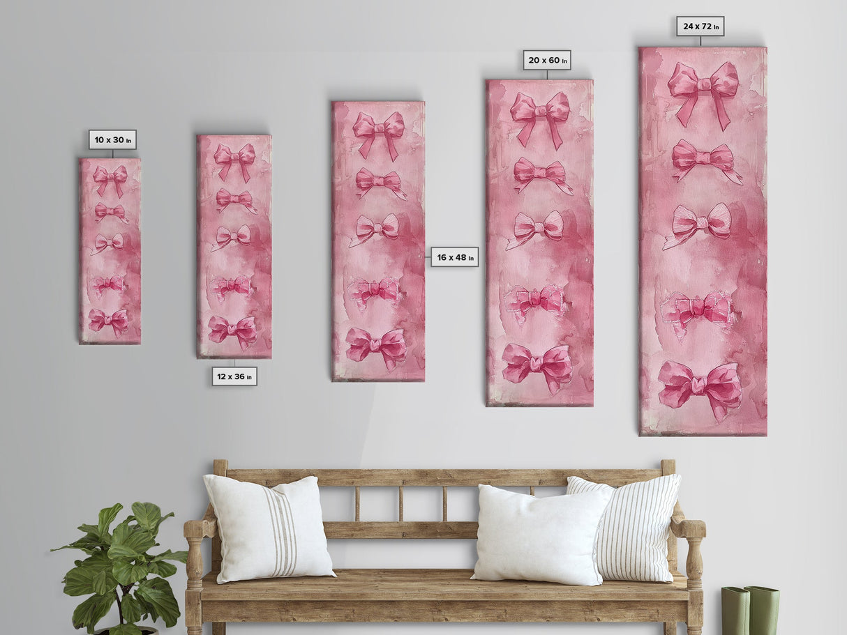 Pink Bows Framed Canvas Print Whimsical Art Light Pink Wall Art Long Narrow Wall Art Tall Skinny Art Dorm Decor Gift Idea