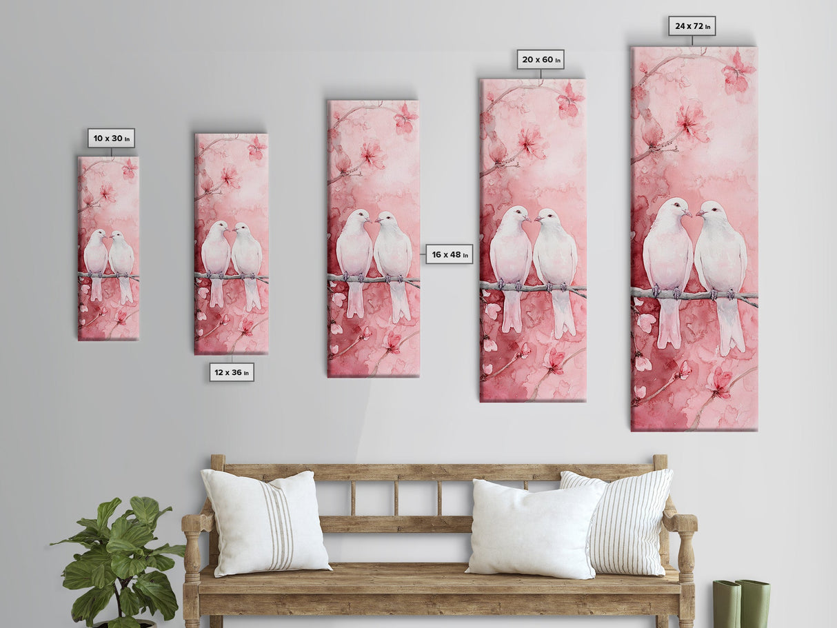 Lovebirds Canvas Print Cherry Blossom Pink Art Romantic Wall Decor Feminine Aesthetic Whimsical Gift Idea Bedroom Art