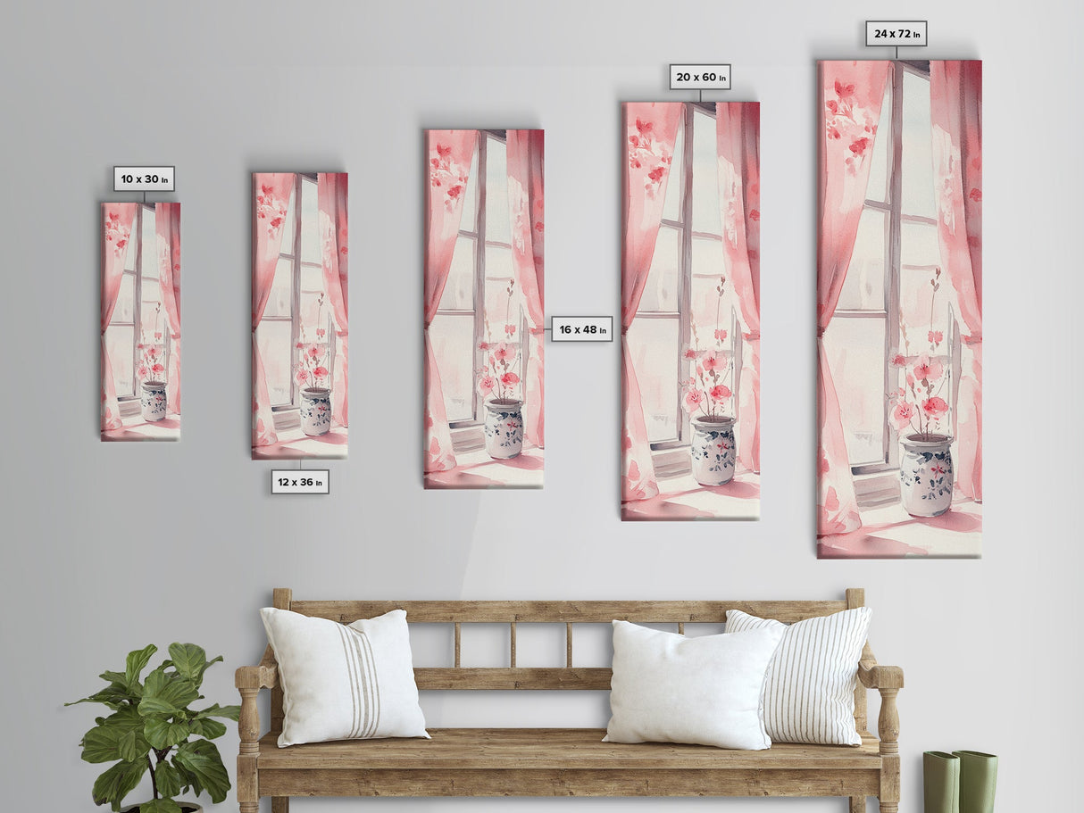 Sunlit Cherry Blossoms by Window Canvas Print, Whimsical Pink Botanical Wall Art, Rustic Aesthetic Decor, Bedroom or Living Room Accent
