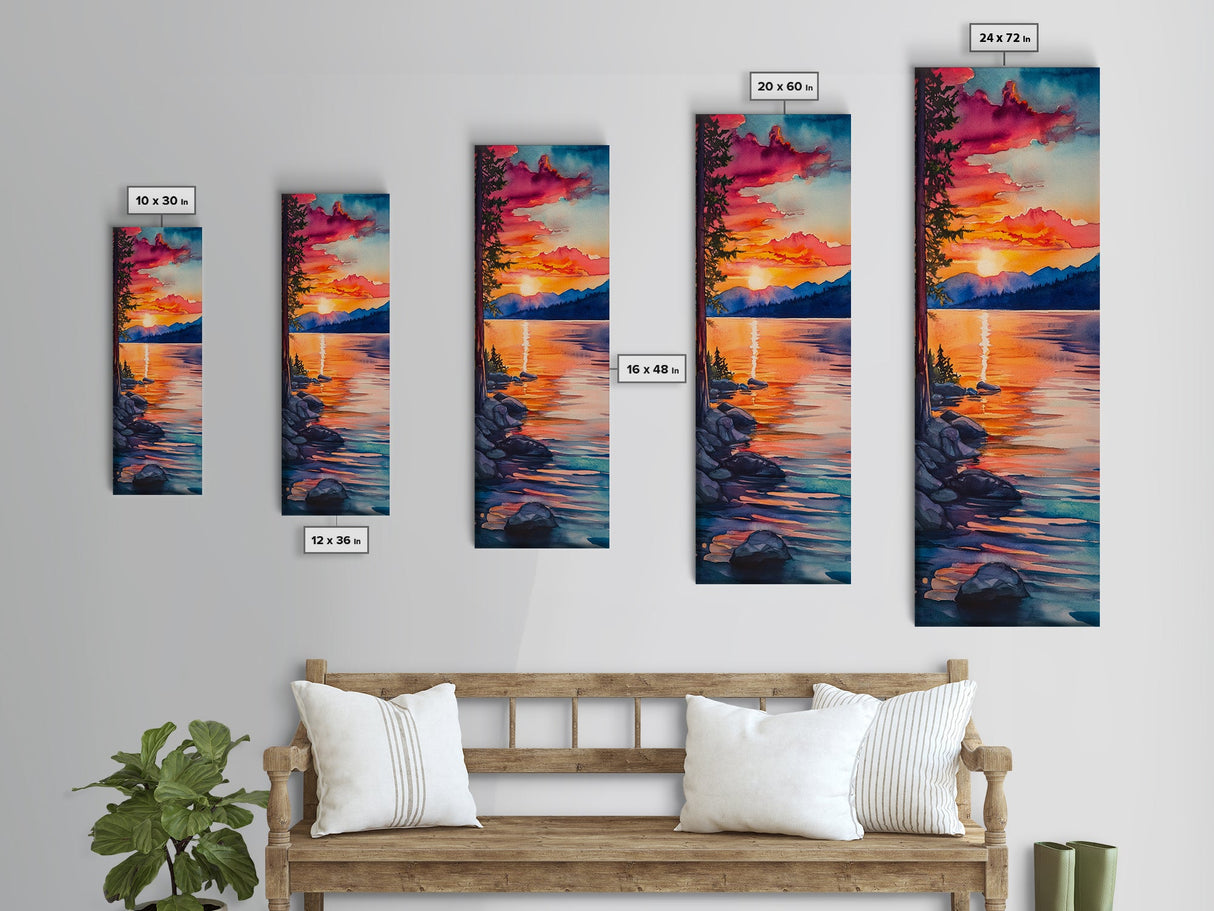 Framed Canvas Print Sunset Landscape Coastal Decor Smoky Mountain Art Nautical Painting Horizontal Wall Art Bedroom Art Christmas Gift