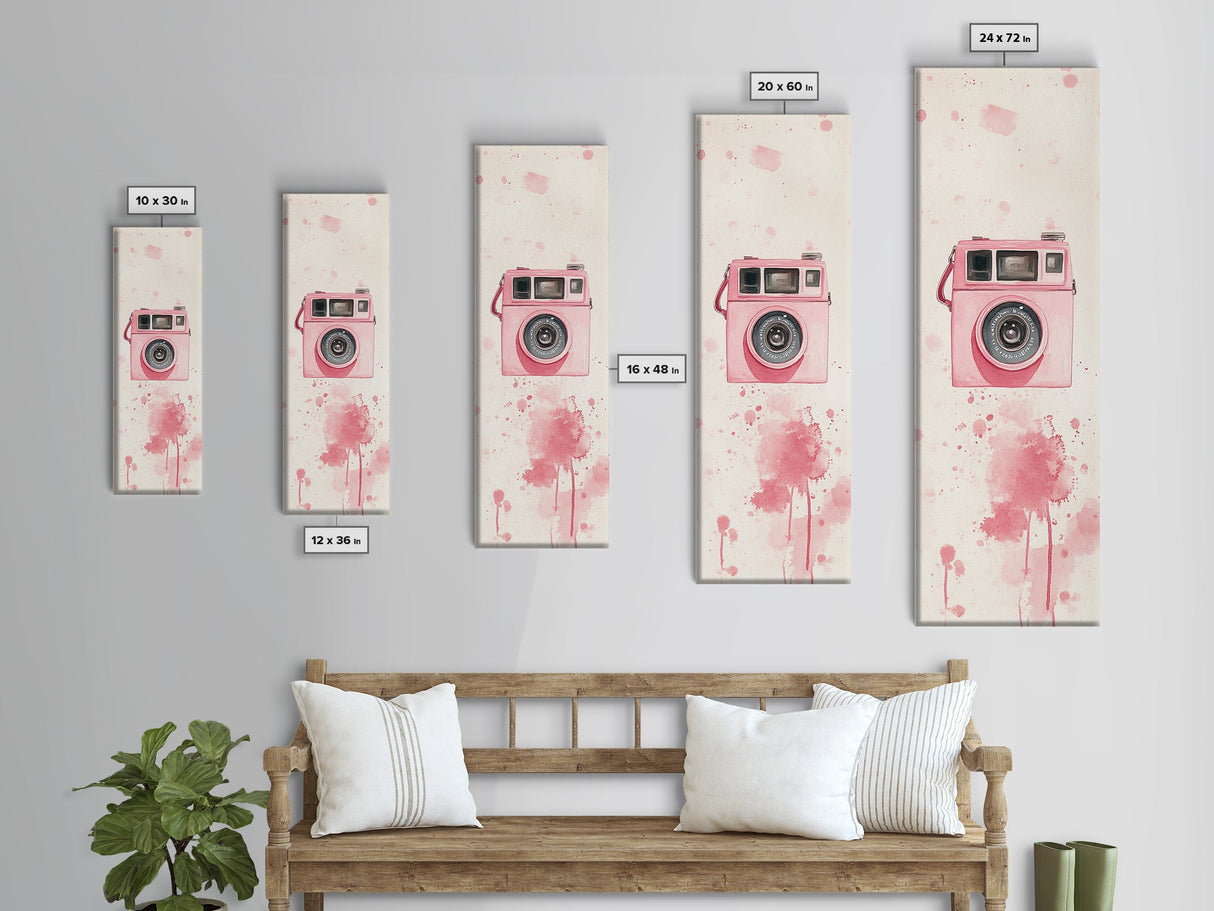 Retro Pink Camera Canvas Print Whimsical Wall Art Photography Lover Gift Living Room Art Vertical Pink Abstract Minimalist