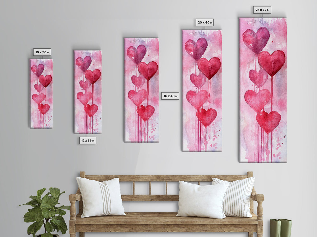 Dripping Heart Art Canvas Print, Moody Abstract Pink Wall Art, Romantic Living Room Art, Extra Vertical Skinny Tall Narrow Artwork