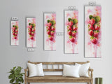 Strawberries Watercolor Painting Framed Canvas Print, Whimsical Kitchen Art, Pink Fruit Rustic Vertical Wall Art, Gift Idea