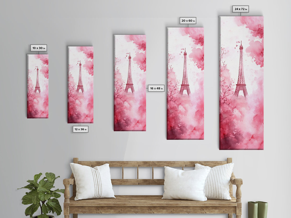 Eiffel Tower Painting Framed Canvas Print Romantic Parisian Wall Art Light Pink Decor Vertical Artwork Whimsical Home Accent Art