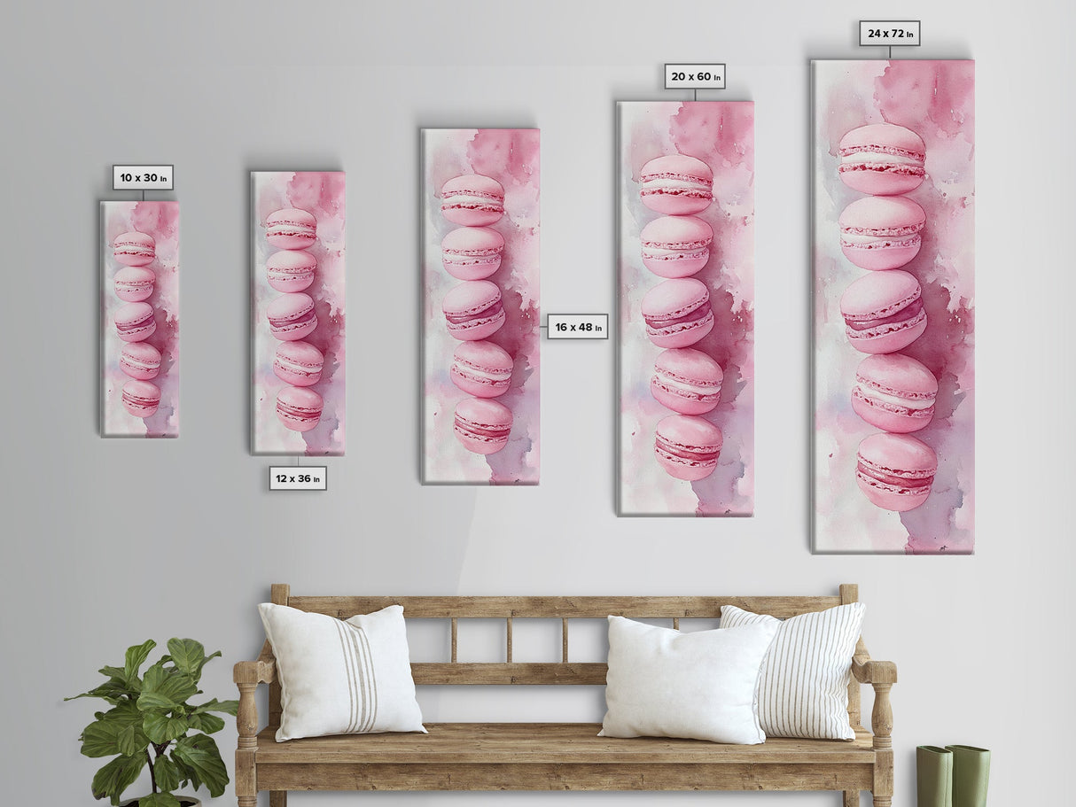French Macaron Illustration Framed Canvas Print Pastel Kitchen Wall Art Food Art Rustic Decor Gift Idea Kitchen Home Accent Art