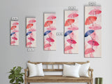 Vibrant Umbrellas Framed Canvas Print in Pink Orange Wall Art Style Perfect Whimsical Vertical Art for Dorm or Playful Decor