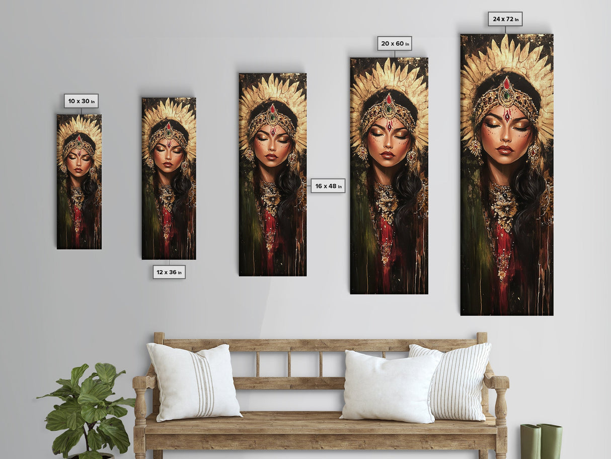 Golden Goddess Framed Canvas Print, Afrocentric Art Print with Ornate Detail, Dark Romance Wall Art for Eclectic Living Room Decor
