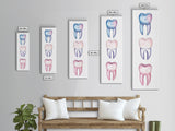 Whimsical Rainbow Teeth Canvas Print, Dentist Office Vertical Wall Art, Vibrant Dental Art Print for Gift Ideas