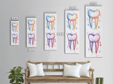 Watercolor Teeth Canvas Print, Dentist Office Vertical Wall Art, Vibrant Dental Art Print for Gift Ideas