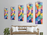 Vibrant Geometric Canvas Print in Abstract Mosaic Style, Modern Wabi Sabi Wall Art, Minimalist Vertical Home Decor Piece