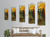 Golden Silhouettes Framed Canvas Print African Inspired Art Sunset Hues Moody Abstract Living Room Wall Art Fall Home Decor
