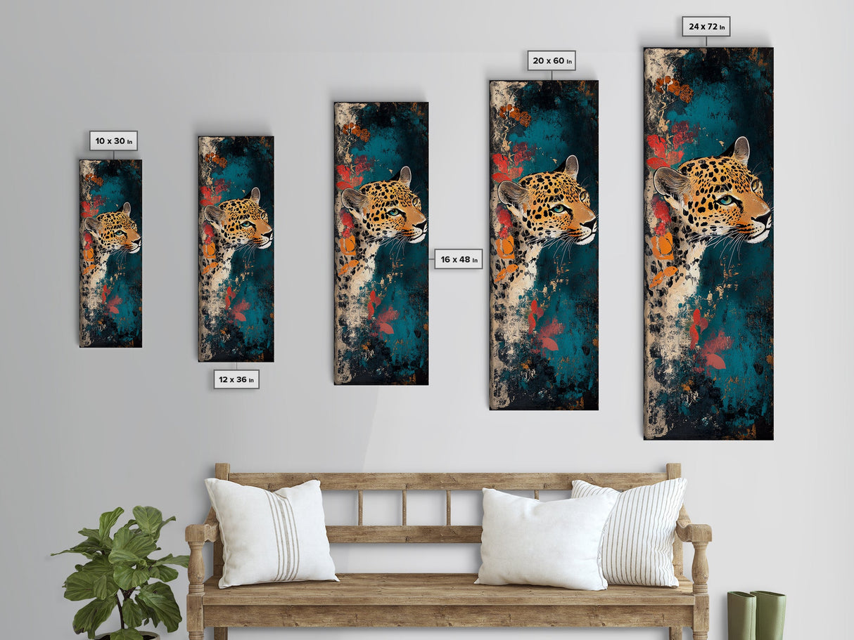 Leopard Wall Art Framed Canvas Print Featuring Elegant and Colorful Design, Perfect Vertical Boho Home Decor Accent Piece