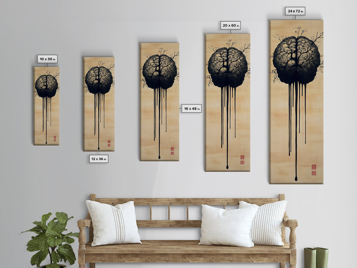 Framed Canvas Print Brain Art, Science Inspired Minimalist Wall Art, Moody Therapy Artwork, Gift Idea for Living Room or Office