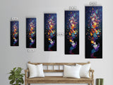 Vibrant Floral Explosion Canvas Print with Boho Artistic Style, Vertical Wall Art Gift Idea with Nature-Inspired Colors