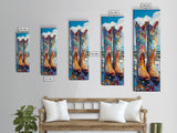 Vibrant Western Boots Framed Canvas Print, Coastal Cowgirl Artwork, Farmhouse Rustic Decor, Bright Living Room Vertical Art