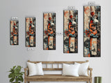 Urban Graffiti Canvas Print with Orange and Teal Accents, Long Narrow Wall Art for Contemporary Home or Living Room Decor