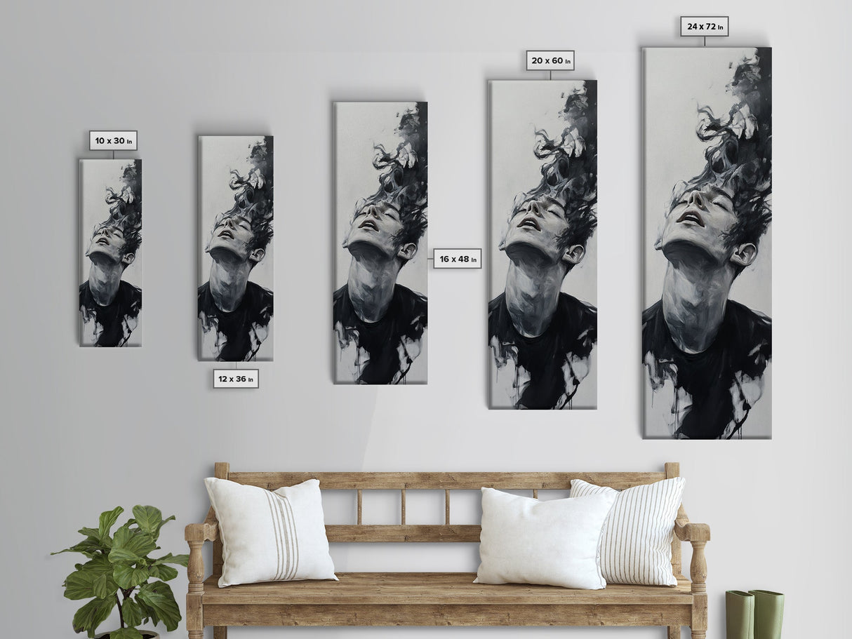 Dark Smoke Wall Art Framed Canvas Print Gothic Fantasy Decor Moody Painting Vertical Art Gift Idea Gothic Art Print