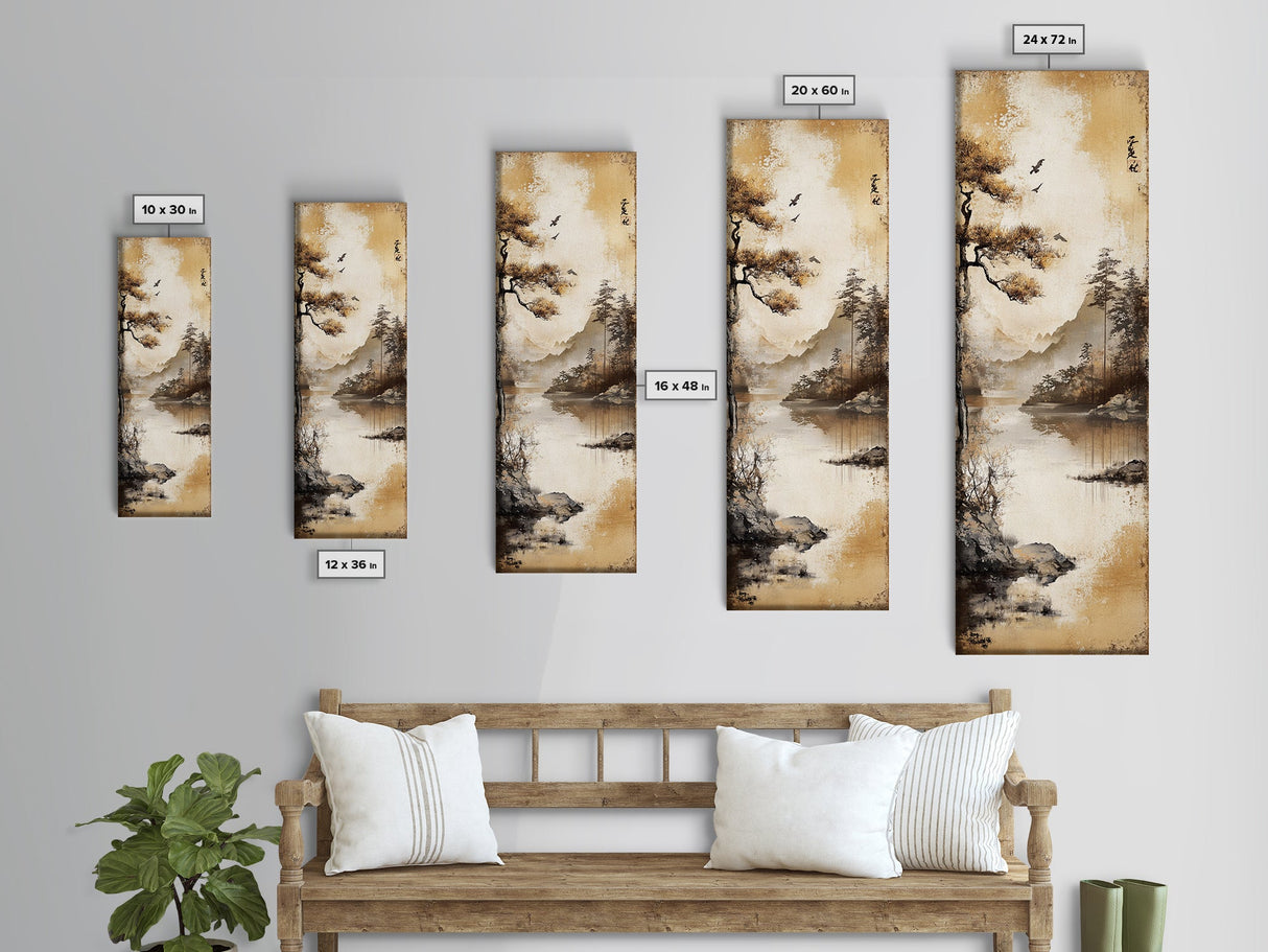 Tranquil Mountain Landscape Canvas Print Rustic Wall Art Serene Minimalist Decor Asian-Inspired Nature Artwork Zen Framed Piece