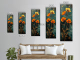 Elegant Poppy Bouquet Framed Canvas Print | California Poppy Art | Botanical Prints | Vertical Art | Rustic Wall Art | Fall Decor