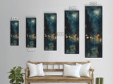 Moody Night Street Scene Framed Canvas Print | Vertical Wall Art | Moody Art | Living Room Art | Gift Idea Him | Urban Nightscape