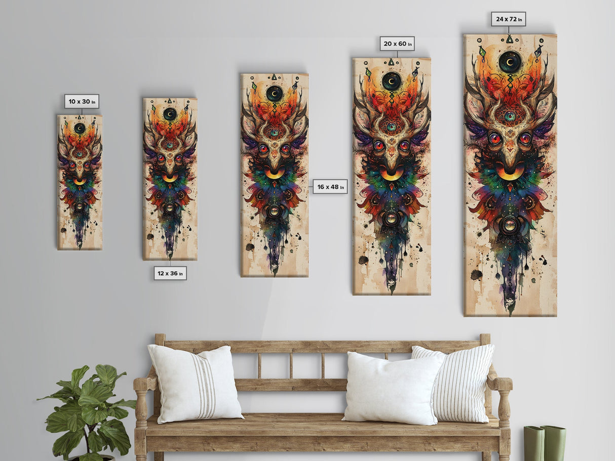 Enchanted Deer Canvas Print Featuring Sacred Geometry, Vibrant Color Palette, Boho Art And Ideal Living Room Rustic Wall Decor