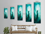 Moonlit Goddess Canvas Print Featuring Moody Woman Painting, Afrocentric Wall Art, And Above Bed Wall Art With Blue Green Hues
