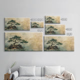 Japanese Pine Tree Art Framed Canvas Print Wabi Sabi Art Minimalist Artwork Rustic Decor Zen Wall Art Living Room Above Sofa Art