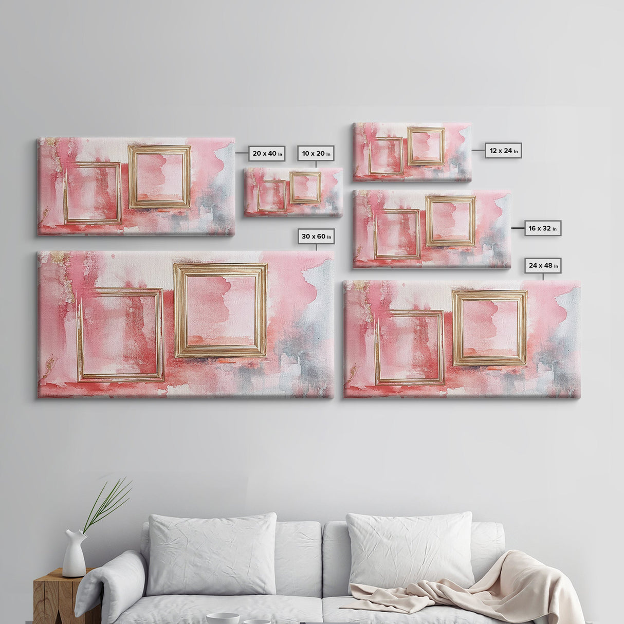 Gold Frame Abstract Framed Canvas Print Featuring Pink Abstract Art and Whimsical Art Light Pink Wall Art Minimalist Rustic Decor